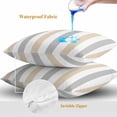 thumbnail image 4 of Beige Grey Stripe Throw Pillow Covers 16x16 Inch Set of 2, Modern Farmhouse Vertical Striped Waterproof Outdoor Pillow Covers, Decorative Cushion Pillowcases for Couch, Sofa, Bed, Garden, Patio, 4 of 9