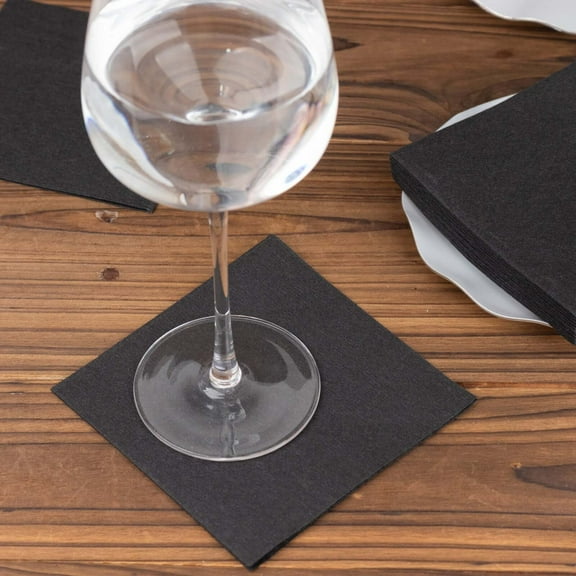 Efavormart 20 Pack | Black Soft Linen-Feel Airlaid Paper Beverage Napkins, Highly Absorbent Disposable Cocktail Napkins