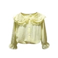 thumbnail image 1 of Girls Blouse Ruffle Long Sleeve Button Down Shirts Princess Cotton Loose Soft Tops Spring and Summer 1-8Y, 1 of 3