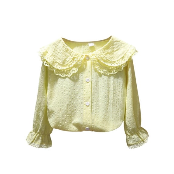 Girls Blouse Ruffle Long Sleeve Button Down Shirts Princess Cotton Loose Soft Tops Spring and Summer 1-8Y