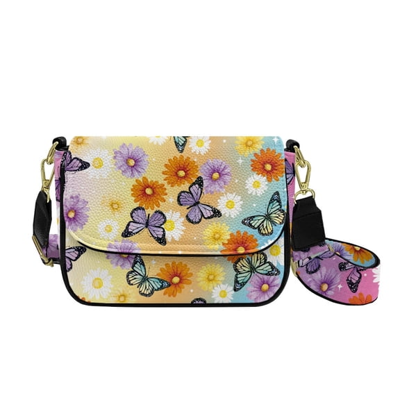 ZUXONGSY Tie-Dye Butterfly Daisy Flower Print Shoulder Handbag for Women Casual Crossbody Travel Purse Lightweight Satchel with Adjustable Wide Strap for Dating Workout