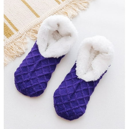 

Home Winter Woolen Socks Women Thicken Warm Home Bedroom Socks Slippers Men Non-slip Foot Warmer Snow Socks Slippers Purple