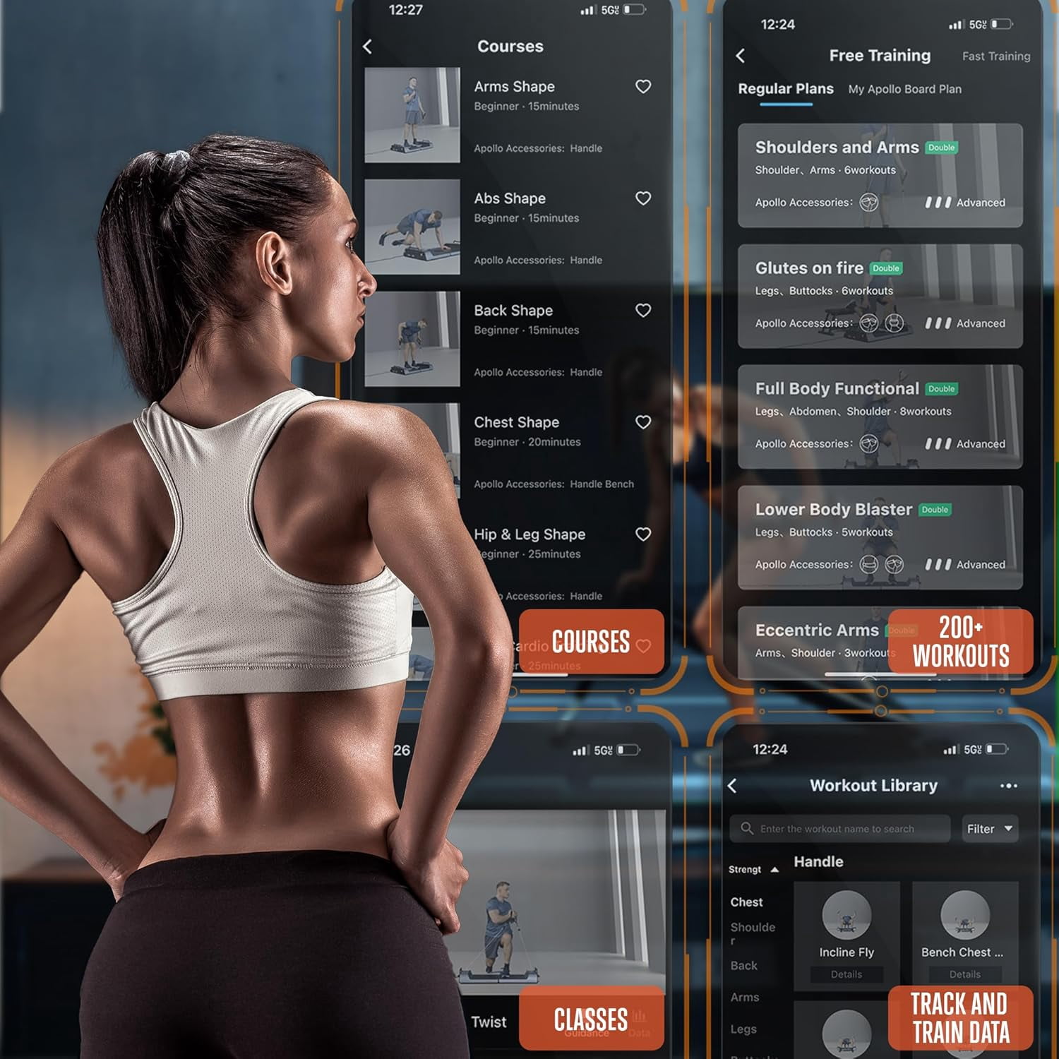 SQUATZ Apollo Board Mini Smart Cable Machine – 150lb Resistance Functional Trainer, Digital Home Gym with Free App & Accessories, Orange