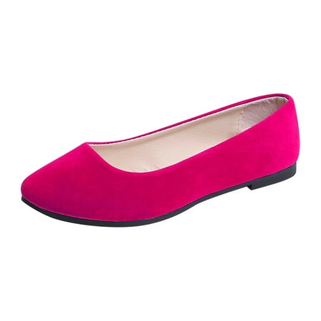 HaiMao Flats for Women Clearance Comfortable Solid Color Soft Flats Square Toe Ballet Shoes Dressy Slip-ons Loafers Hot Pink 9.5(43)