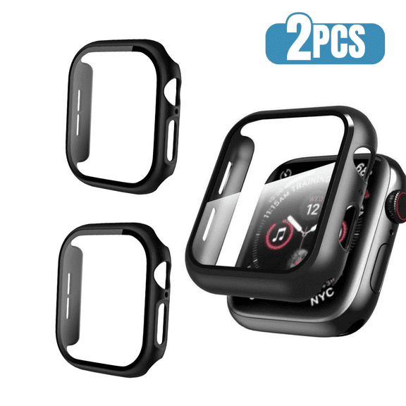 2x BLUUMTEK for Apple Watch Series 11 (42mm) Case, Black, Built-in Screen Protector Tempered Glass