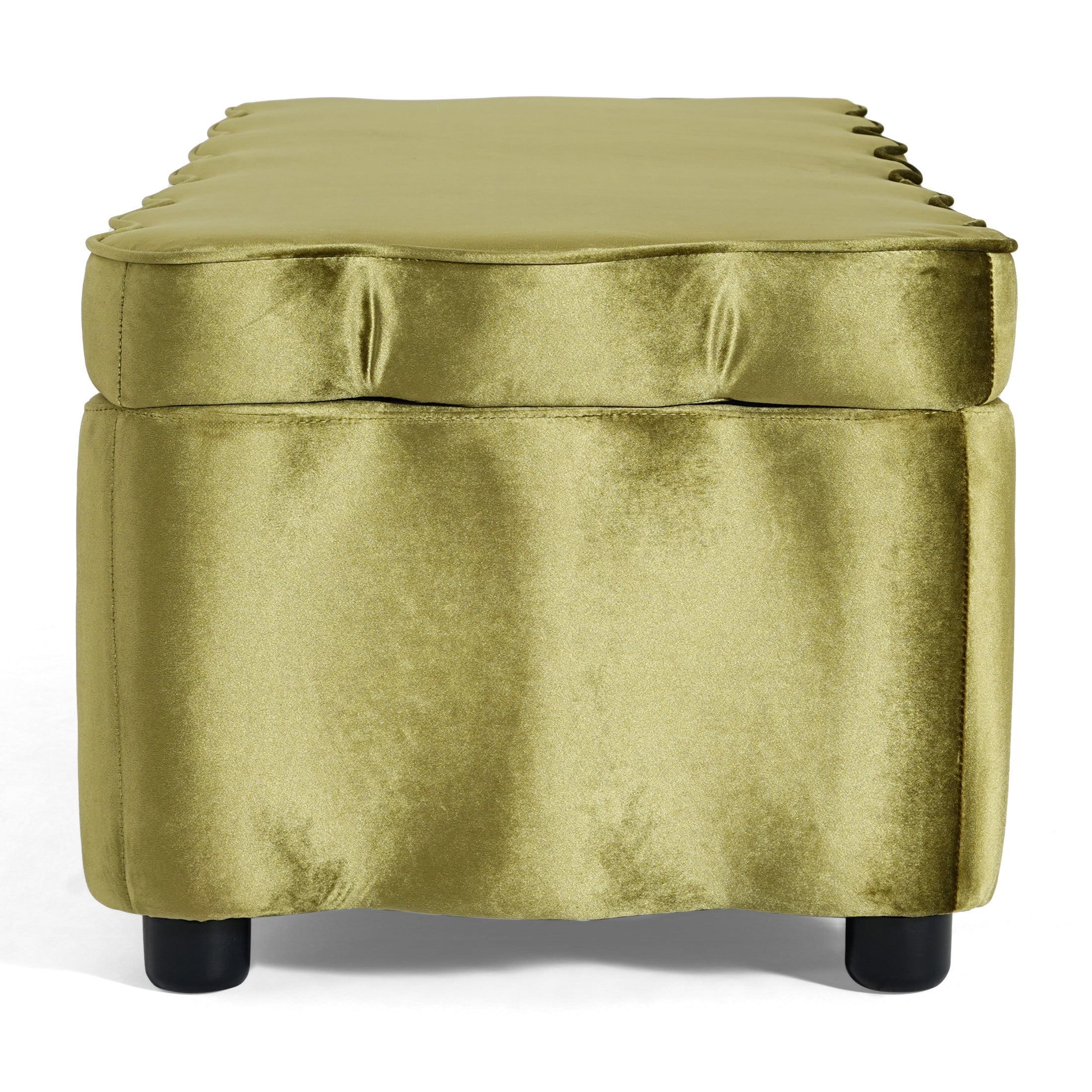 Christopher Knight Home 50" Modern Velvet Storage Ottoman with Scalloped Design, Solid Wood Frame, Olive Green