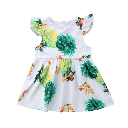 

Girl s Pineapple Print Dress Short Flying Sleeve Button A-Line Dress
