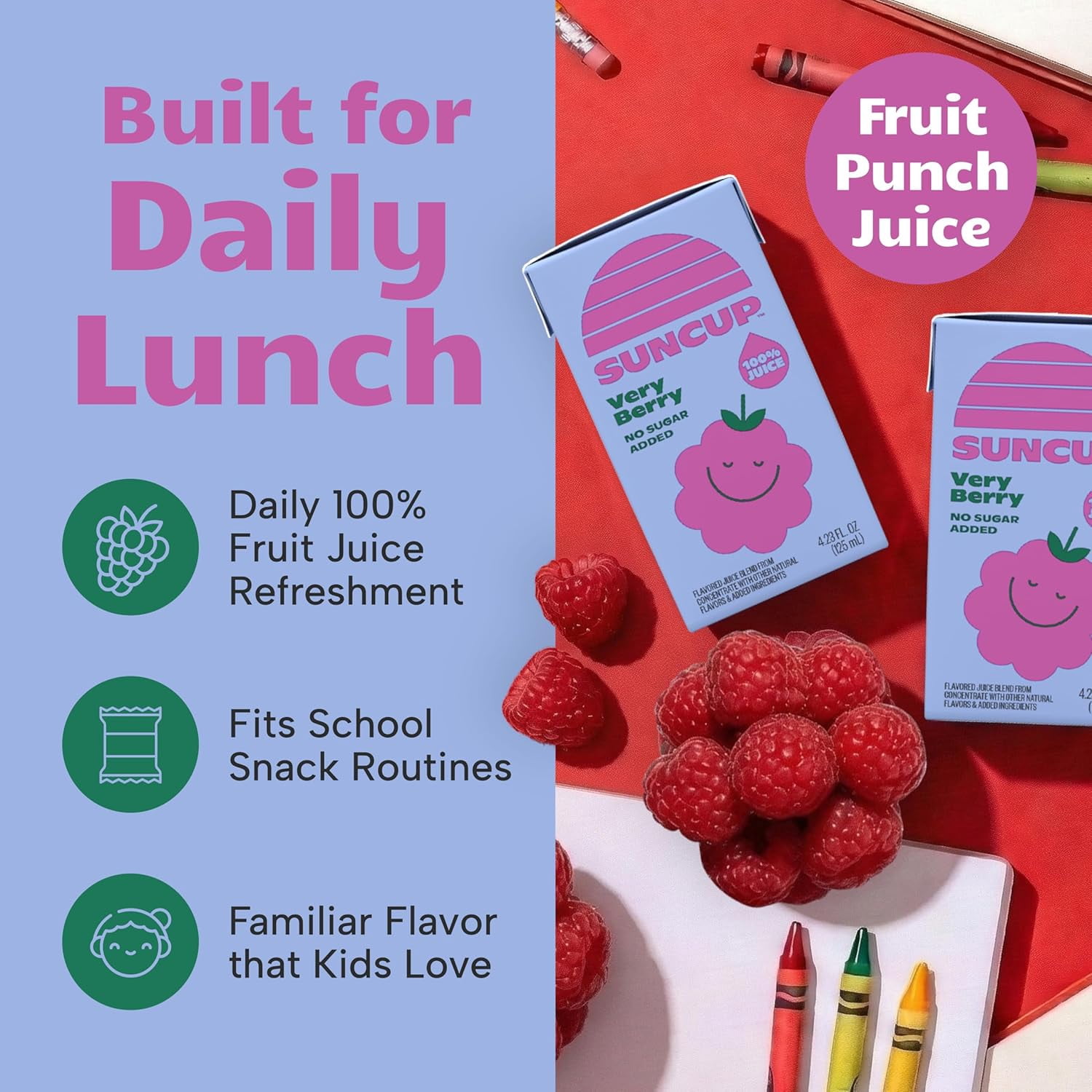 SunCup Juice - Very Berry (40 Pack) 4.23 oz Juice Box with Straw | Very Berry Blend for Kids, Bulk School Pack for Snacks, Parties, or Everyday Drinks