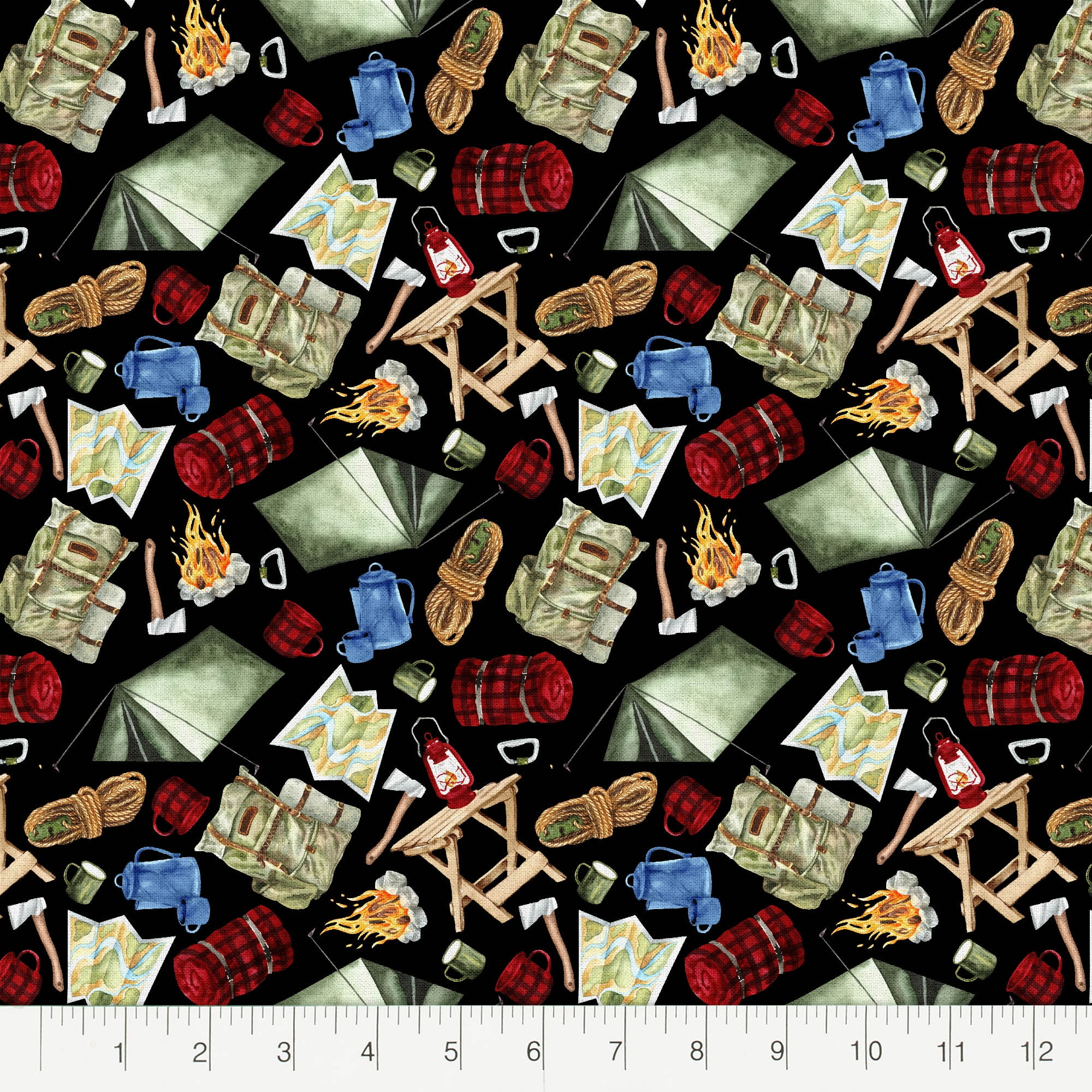 1 Yard 100% Cotton Camping Gear, Multicolor, 42" Wide for Sewing & Crafting by Fabric Editions
