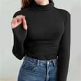 thumbnail image 2 of Ulanda Little Girls Long Sleeve Tee Shirts Soft Turtleneck Layering Pullover Slim Stretchy Tops (Black, 12), 2 of 9