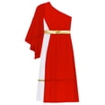 thumbnail image 5 of TiaoBug Girls Ancient Greek Toga One Shoulder Ruffles Maxi Dance Dress for Halloween Festival Show Red 10, 5 of 7