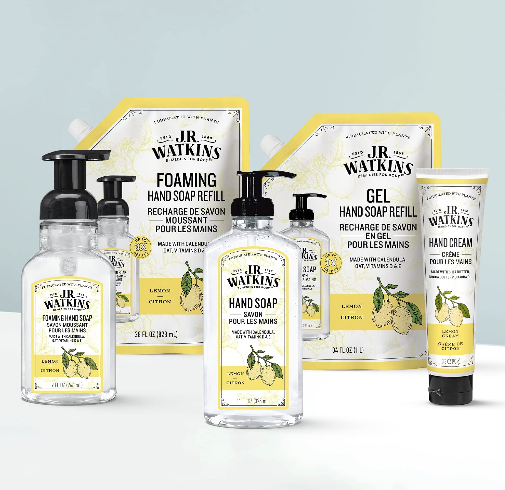 J.R. Watkins Gel Hand Soap Refill Pouch, Scented Liquid Hand Wash For Bathroom Or&nbsp;Kitchen, Usa Made And Cruelty Free, 34 Fl Oz, Lemon, 6 Pack.