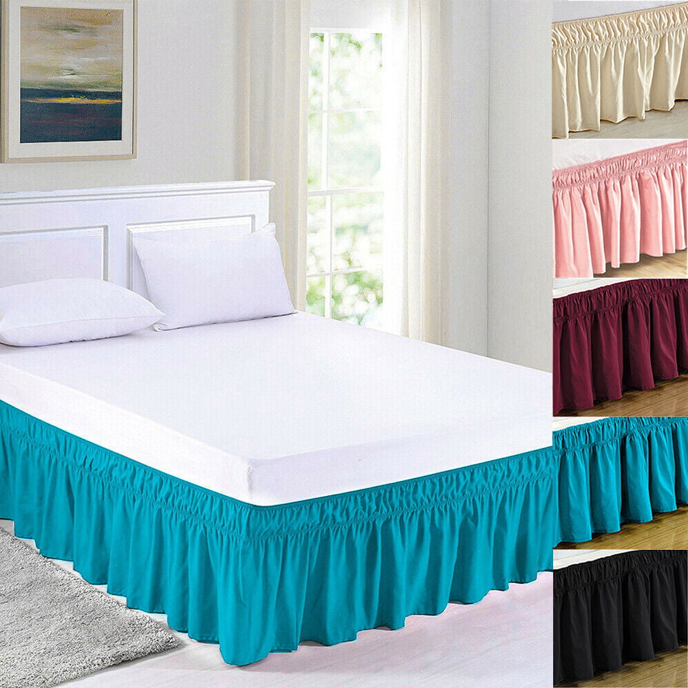 Bed Skirt Polyester Wrap Around Dust Ruffle 15" Drop Elastic Twin Queen King 