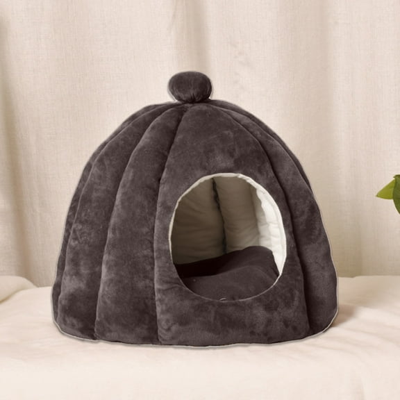 TOPRenddon Cute Cat Bed for Indoor Cats, Pumpkin Style Cat Cave Bed Pet Tent Cat House with Removable Cushion Pillow, Soft Semi-Closed Pumpkin Shape Pet Bed for Small, Medium Dogs and Cats