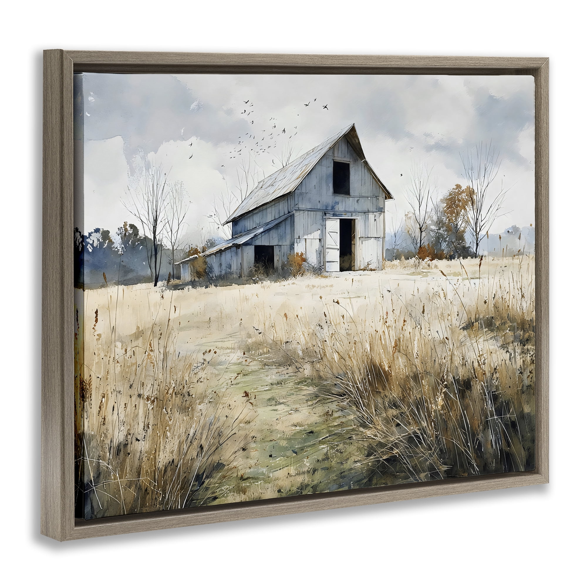 Stupell Industries Old Blue Barn in Farmland Brown Framed Floater Canvas Wall Art, design by Franklyn Gregory