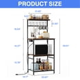 thumbnail image 3 of Behome Kitchen Bakers Rack with Power Outlet,Microwave Stand Station with 6 S Hooks,4 Tiers Kitchen Storage Shelf Rack for Kitchen, Dining Room,Living Room,Rustic Brown, 3 of 7