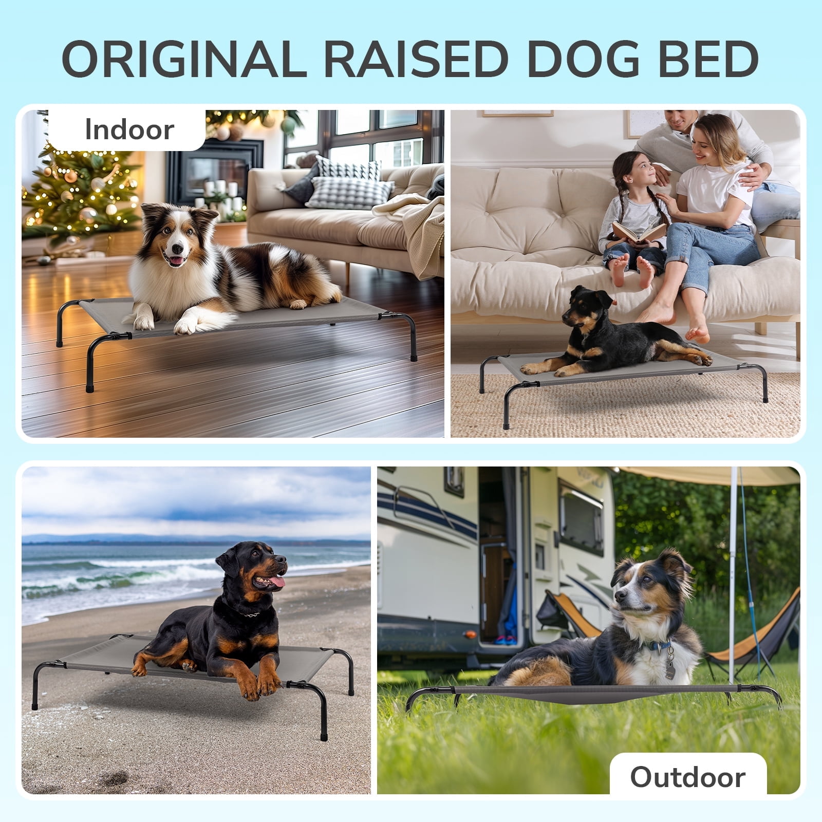 ZephyPaws Cooling Elevated Raised Dog Cots Bed for Large Dog,Portable Pet Hammock for Indoor,Gray