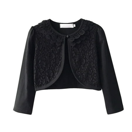 

Utoimkio Girls Long Sleeve Lace Cardigan Childrens Kids Button Closure Shrug Sweaters Cropped Jacket Cover Up Tops for Girls 2-9 Years