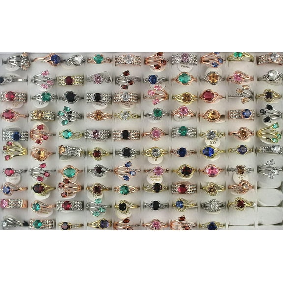 EOEMY Wholesale Jewelry Lots 30Pcs Mixed Fashion Cubic Zirconia Lady'S Women Rings