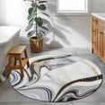 thumbnail image 4 of 3ft Round Rug, White Grey Marble Non-Skid Rubber Backing Large Area Rugs - Living Room Bedroom Home Office, Modern Abstract Art Ink Painting Indoor Floor Mat Carpets Washable Rug, 4 of 9