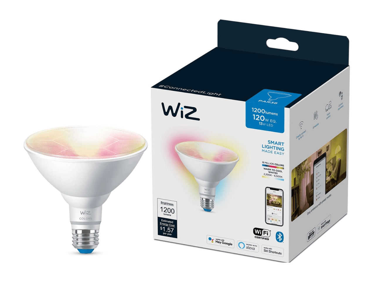 WiZ Connected Color PAR38 Outdoor Smart WiFi Light Bulb, 2200K 6500K