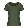 thumbnail image 4 of Cold Shoulder Shirt For Women Loose Solid Short Sleeve Tunic Tops Breathable Summer Fashion Casual Blouses Army Green XXXL, 4 of 5