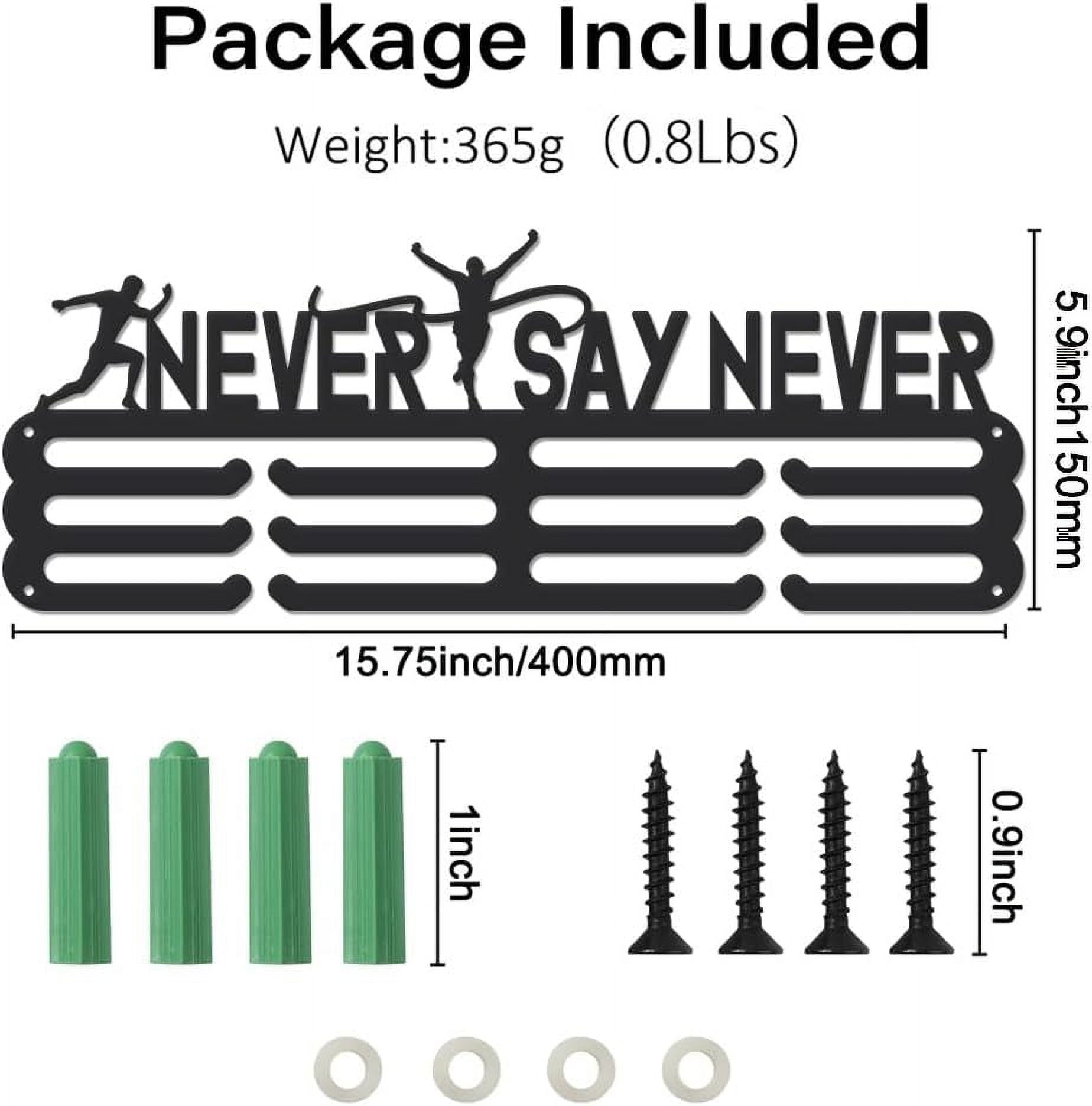 Medal Hanger Display Running Medal Holder Awards Holder Metals Ribbon Display Stainless Steel Medal Holder Never Say Never Sports Medal Hanger Display Award Ribbon Holder for Athletes Black 1set