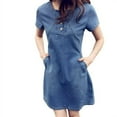 thumbnail image 1 of Robe en Denim pour Femmes Grande Taille Décontractée Printemps Été Élégante Style Cowboy Longue Section Robe en Jean 3TG 4TG, 1 of 6