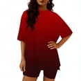 thumbnail image 3 of Womens 2 Piece Workout Set Oversized Tee Shirts Leggings Shorts Casual Trendy Gym Fitness Outfits Wine, M, 3 of 6