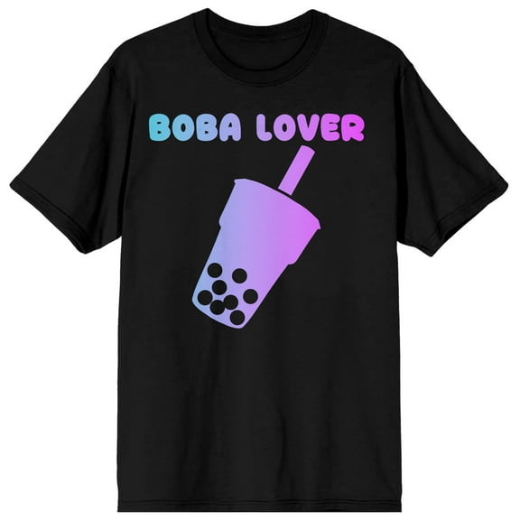 Bobadorable Blue & Purple Gradient Boba Drink Silhouette Black Graphic Tee-XXL