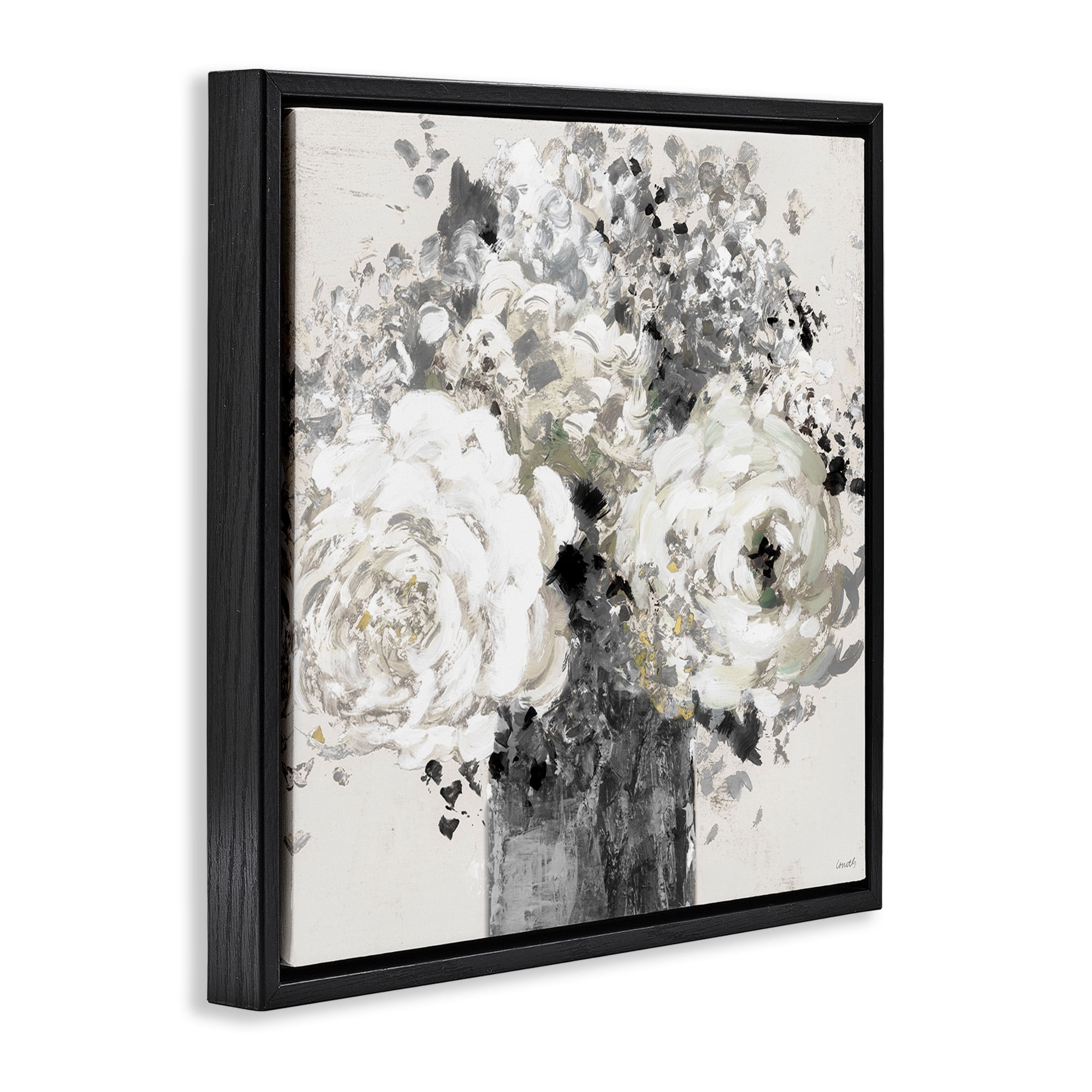 Stupell Industries Bold Abstract Floral Arrangement Botanical & Floral Painting Black Floater Framed Canvas Art Print Wall Art, 18 x 18