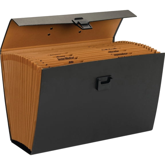 Smead A-Z and Subject Expanding File Box, 19 Pockets, Alphabetic (A-Z) and Subject, Latch Closure, Legal, Black ( 70804)