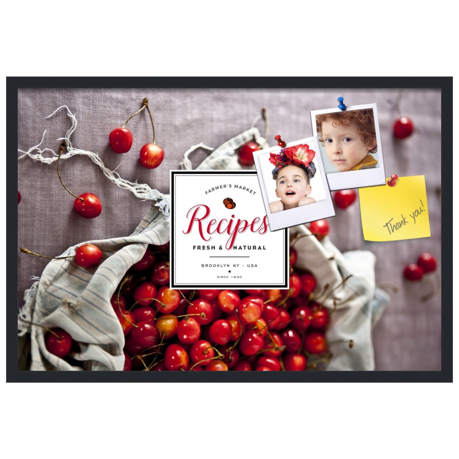 PinPix 36x24 Custom Cork Bulletin Board Bag of Cherries Poster Board Has a Fabric Style Canvas Finish, Framed in Bag of Cherries, by ArtToFrames (PinPix-1366)