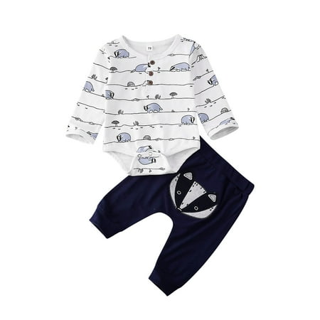 

TheFound Newborn Baby Boy Girl Fox print Tops Romper Long Pants Autumn Outfits Set Clothes