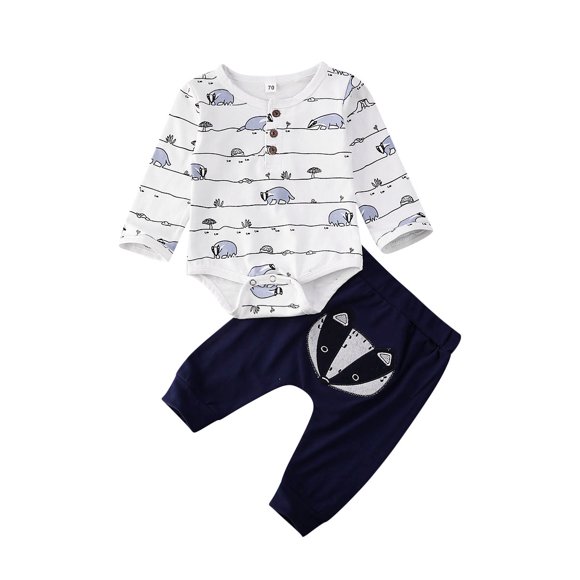 Fortune Ensemble de Vêtements Imprimés Baby Fox Combinaison à Manches Longues + Pantalon Long, 0-18m