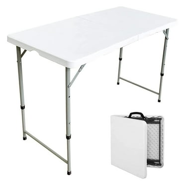 Indoor Outdoor Heavy Duty Portable Folding Plastic Dining Table w/Handle, Lock for Picnic, Party, Camping - White (4 Ft)