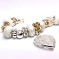 thumbnail image 5 of Pearl White Glass Beads With Heart Charm Bracelet For Woman, 5 of 6