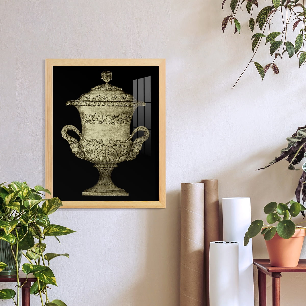 Garden Antiquities IV -Framed Print w/glass-Natural Wood