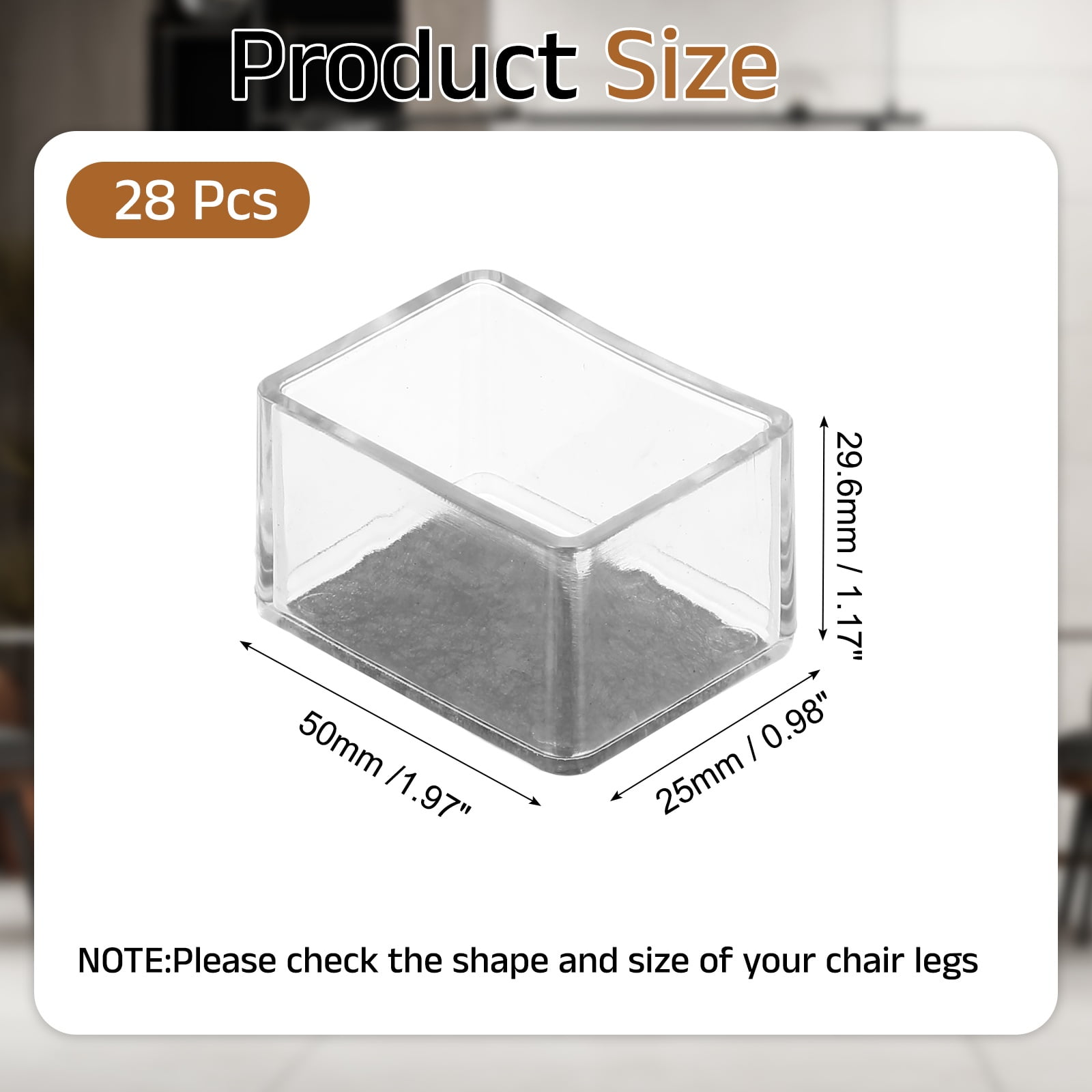 Uxcell 28Pcs Rectangle Chair Leg Protectors, 1.57x1.18" & Felt Furniture Chair Leg Cover Caps for Hardwood Floors Elastic Scratch Reduce Noise Covers Furniture Pads, Clear Black