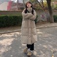 thumbnail image 6 of Winter Down Coat Thickened Padded Stand Collar Neck Protection Knee Length Pockets Zipper Closure Windproof Heat Retention Daily Cold Weather Outwear Cotton Jack, 6 of 8