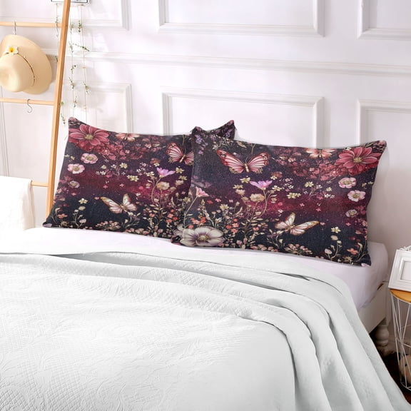 Pillow Case Plush Pillow Butterflies and Blossoms on Starry Case standard size/King size/Queen size Bed Pillow Pillowcases
