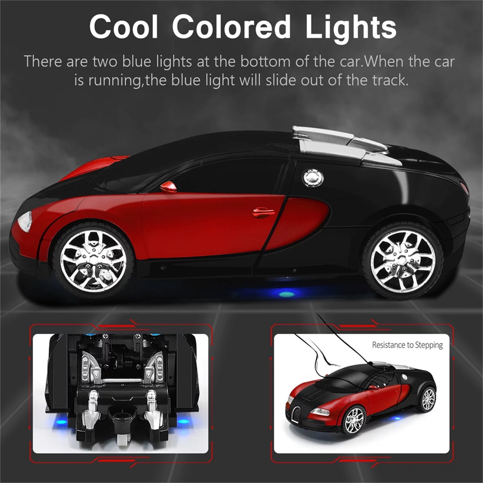 Remote Control Transforming Car Robot Toys 2.4GHz 1/14 Scale Transform RC Racing Cars Toys with LED Lights / Sounds / Gesture Sensing for Kids Boys Girls Birthday Christmas Gifts (Red)