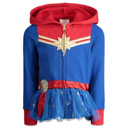 Captain Marvel Toddler Girls Zip Up Fleece Costume Hoodie with Ruffle 3T