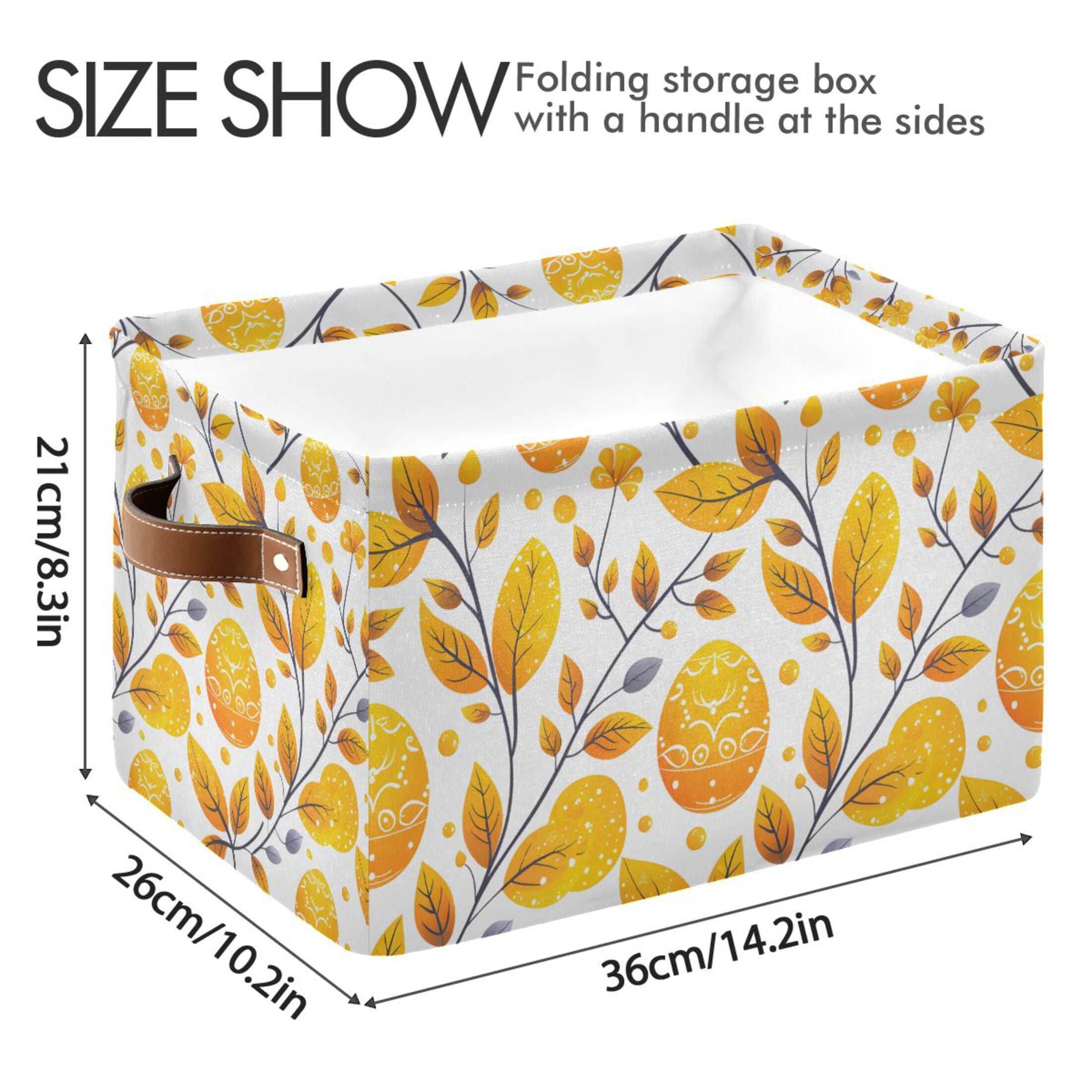 Ryvnso Easters Egg and Leaves Storage Basket Large Bin Foldable Boxes Toys Organizer 14.2x10.2x8.3in 2 PCs