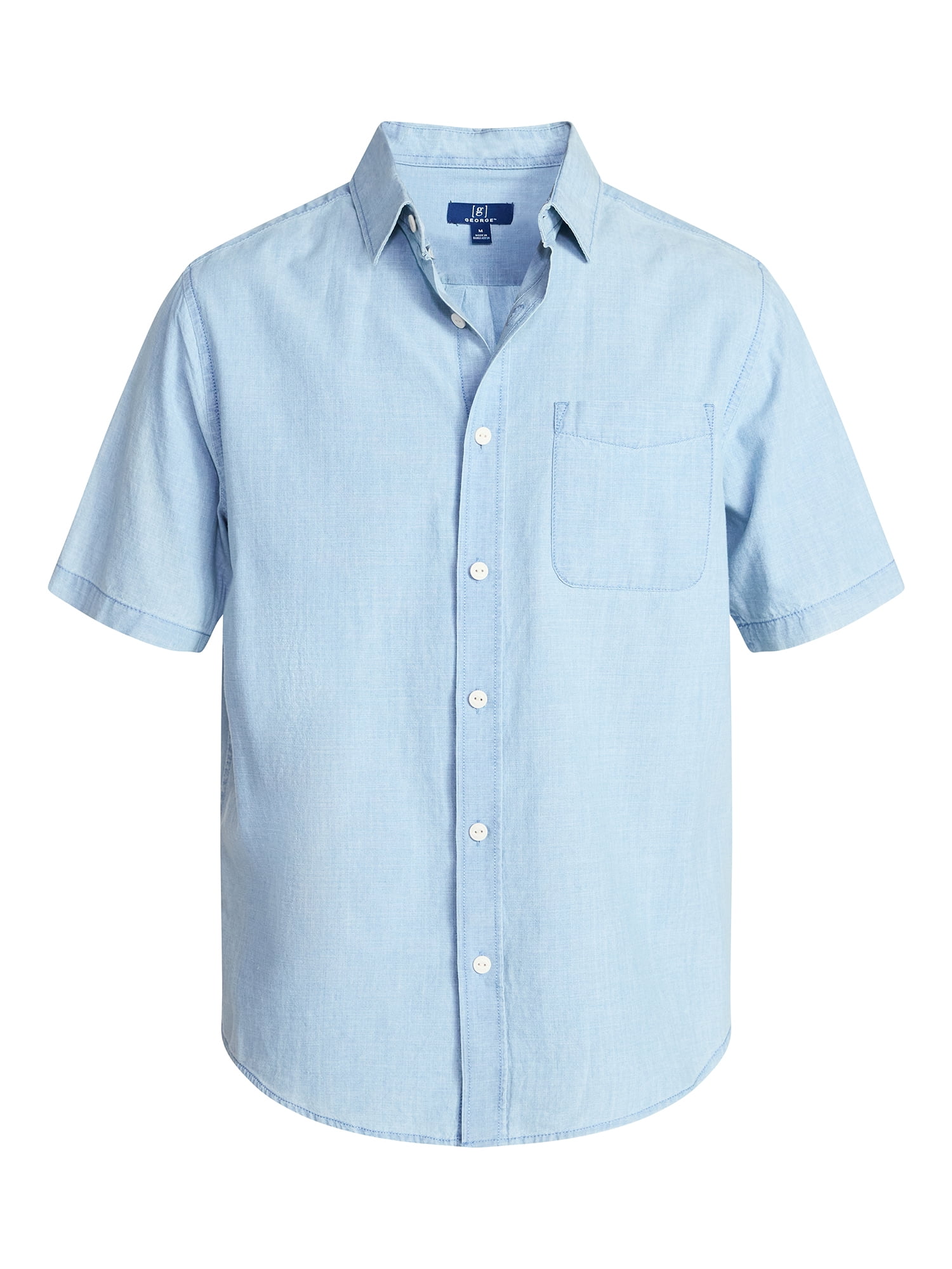 George Men's and Big Men's Modern Fit Poplin Button Up Shirt with Short Sleeves, Sizes XS-3XL