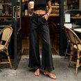 thumbnail image 4 of Womens Casual Lace Trim Loose Straight Leg Jeans High Waisted Denim Pants Wide Leg Full Length Everyday Style, Black-S, 4 of 4