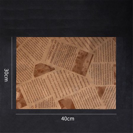 50 Sheets Thickened Bakeware Retro English Baking Tools Burger Fries Wrappers Grease Paper Cookie Oilpaper Bread Sandwich BROWN 30*40CM