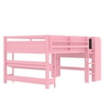 thumbnail image 5 of Harper & Bright Designs Full Size Loft Bed with Bookcases and Desk, Solid Wood Low Loft Bed Frame with Drawers and Blackboard for Boys and Girls, Pink, 5 of 10
