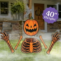 Big Dot of Happiness Pumpkin Skeleton - Large Scary Jack-O'-Lantern Skeleton Yard Sign Outdoor Lawn Decorations Yard Signs - 40 Inches Tall