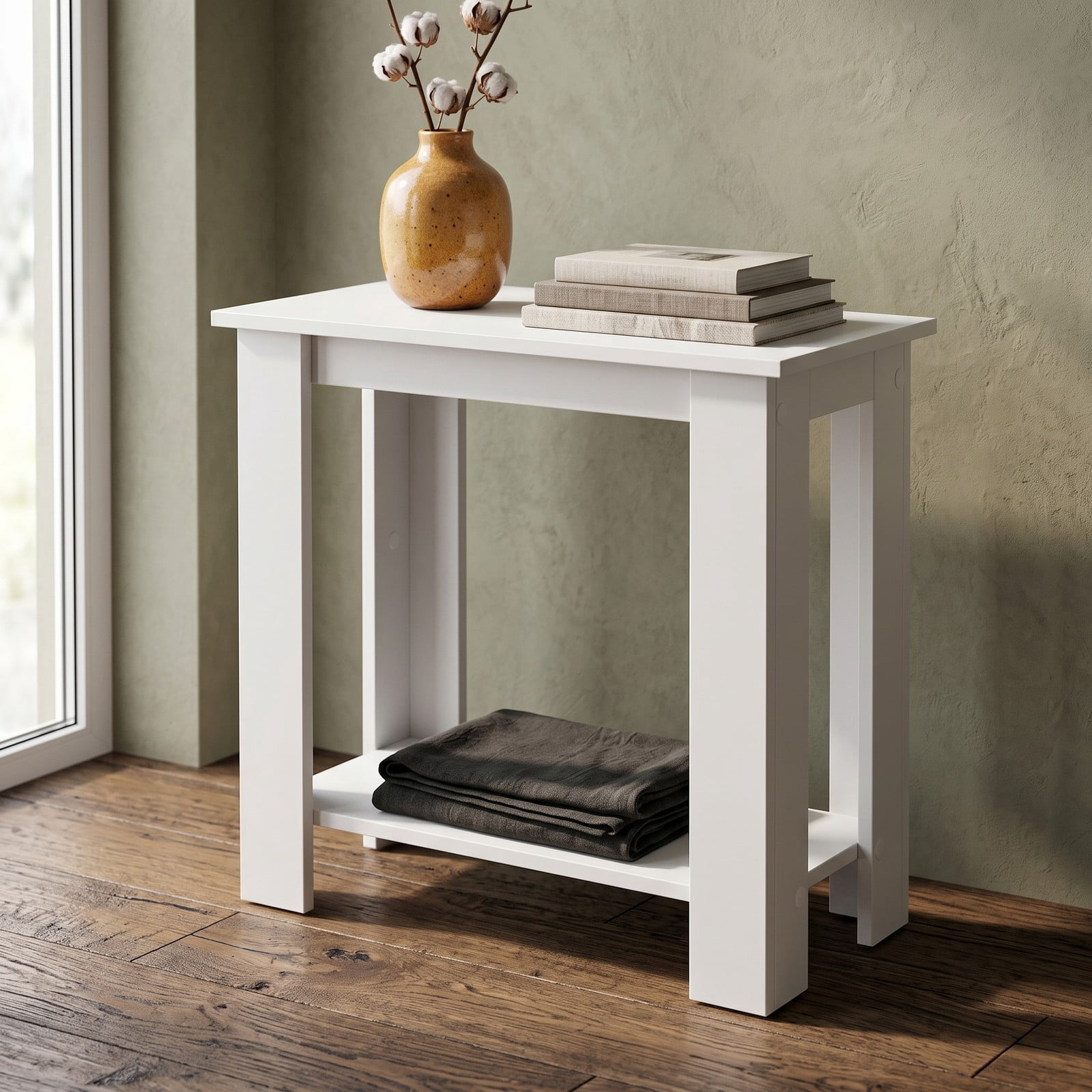 Furnibear 2-Tier End Table with Storage Shelf, Modern Compact Nightstand Sofa Side Table for Living Room Bedroom Small Space, Engineered Wood Bedside Table with, White
